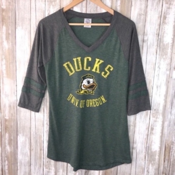 NCAA Tops - Oregon Ducks Green & Gray Raglan Tee